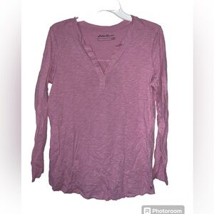 Eddie Bauer‎ light pink V-neck long sleeve Henley tee size medium